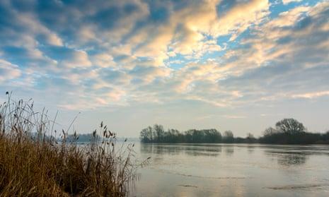 A frozen lagoon at Fen Drayton.