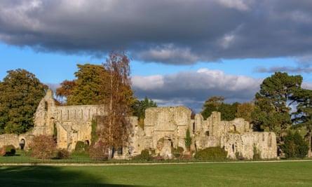 Sunset and blue sky at the ruins of Jervaulx Abbey.