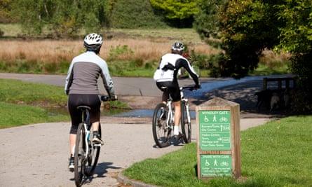 Cyclists near the ford at the Wyndley Gate entrance to Sutton Park.